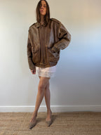 Vintage Brown Leather Bomber