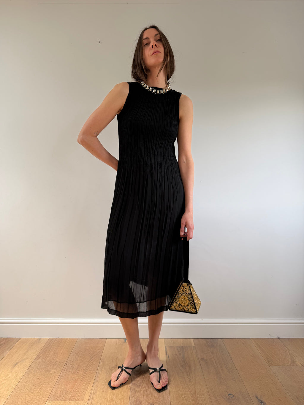Pleated Maxi Dress Black