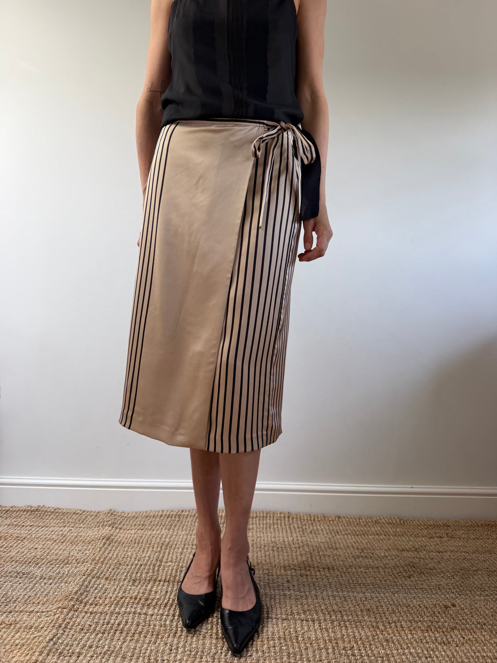 Striped Wrap Midi Skirt