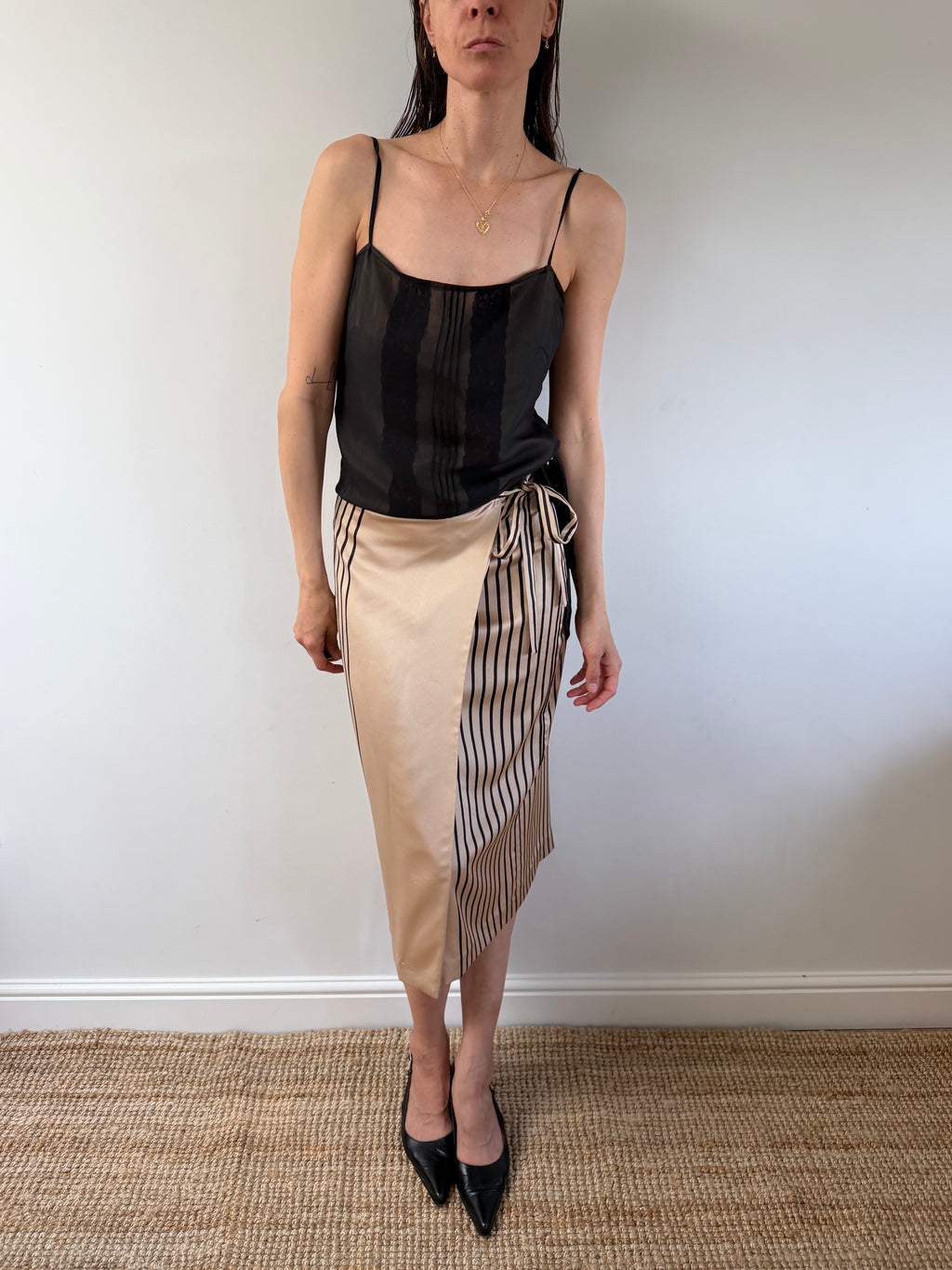 Striped Wrap Midi Skirt