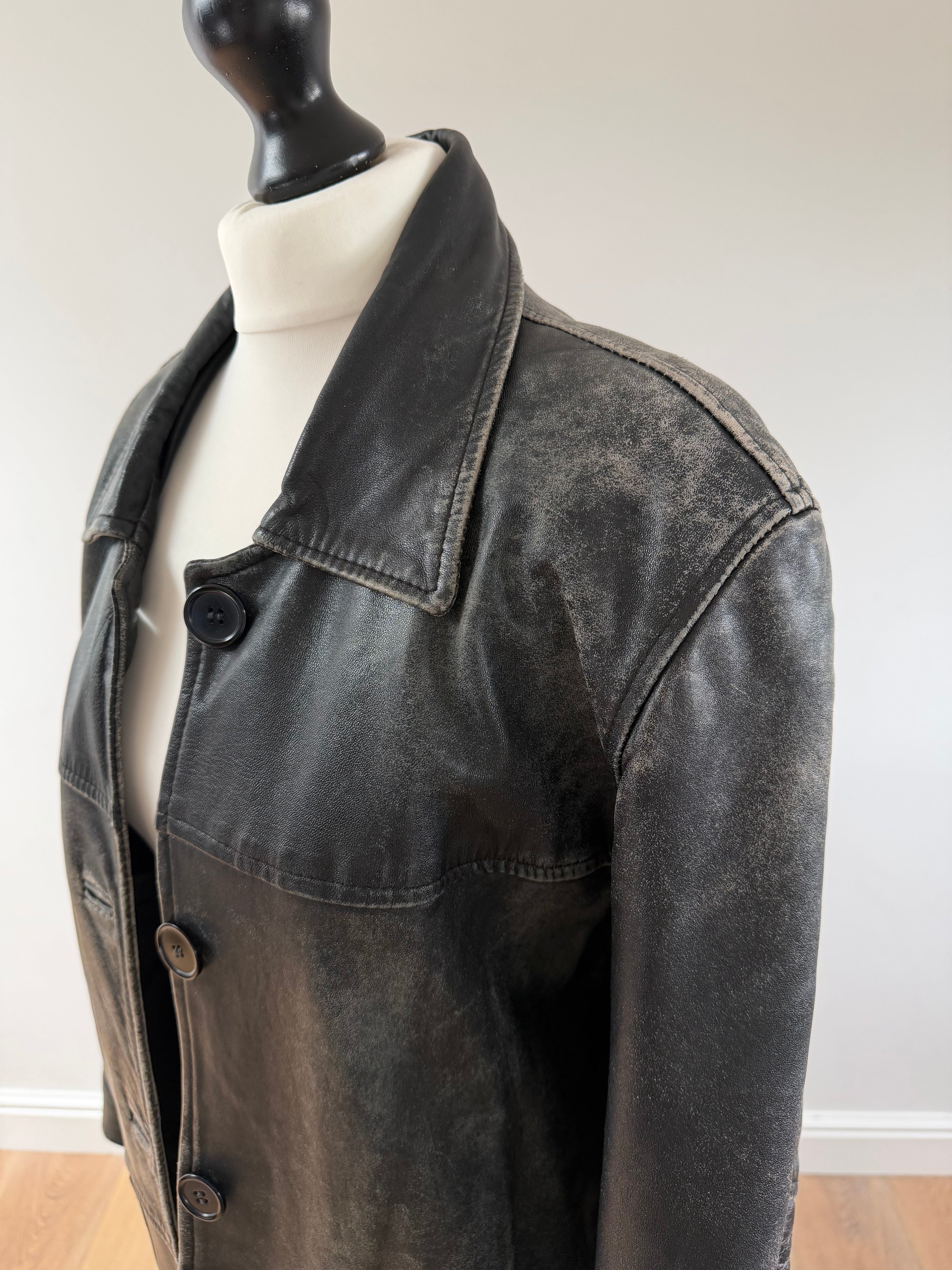 Distressed Leather Jacket Black