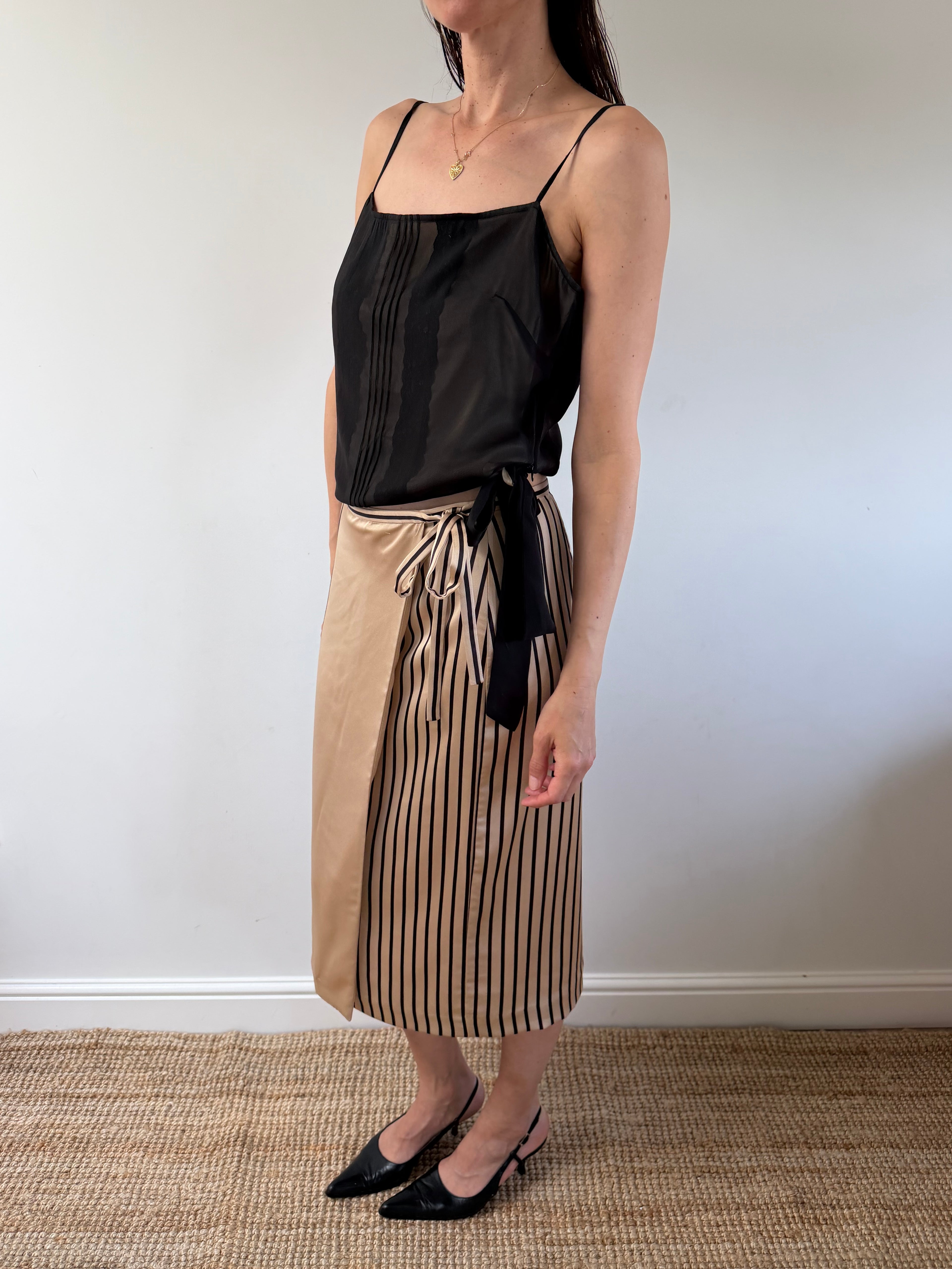 Striped Wrap Midi Skirt