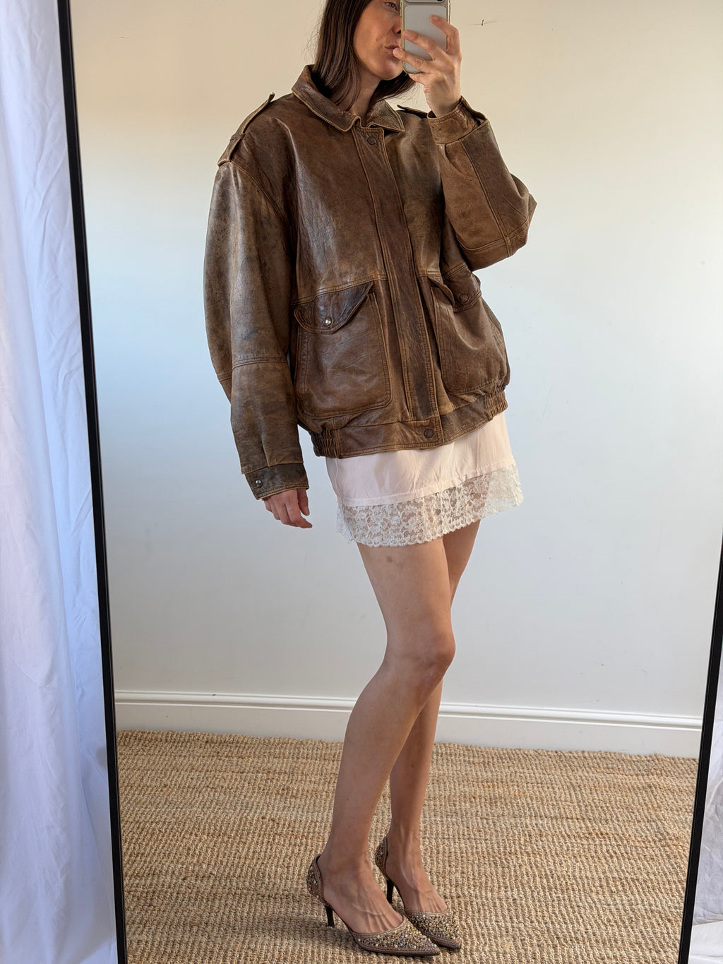 Vintage Brown Leather Bomber