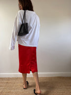Red Linen Pencil Skirt
