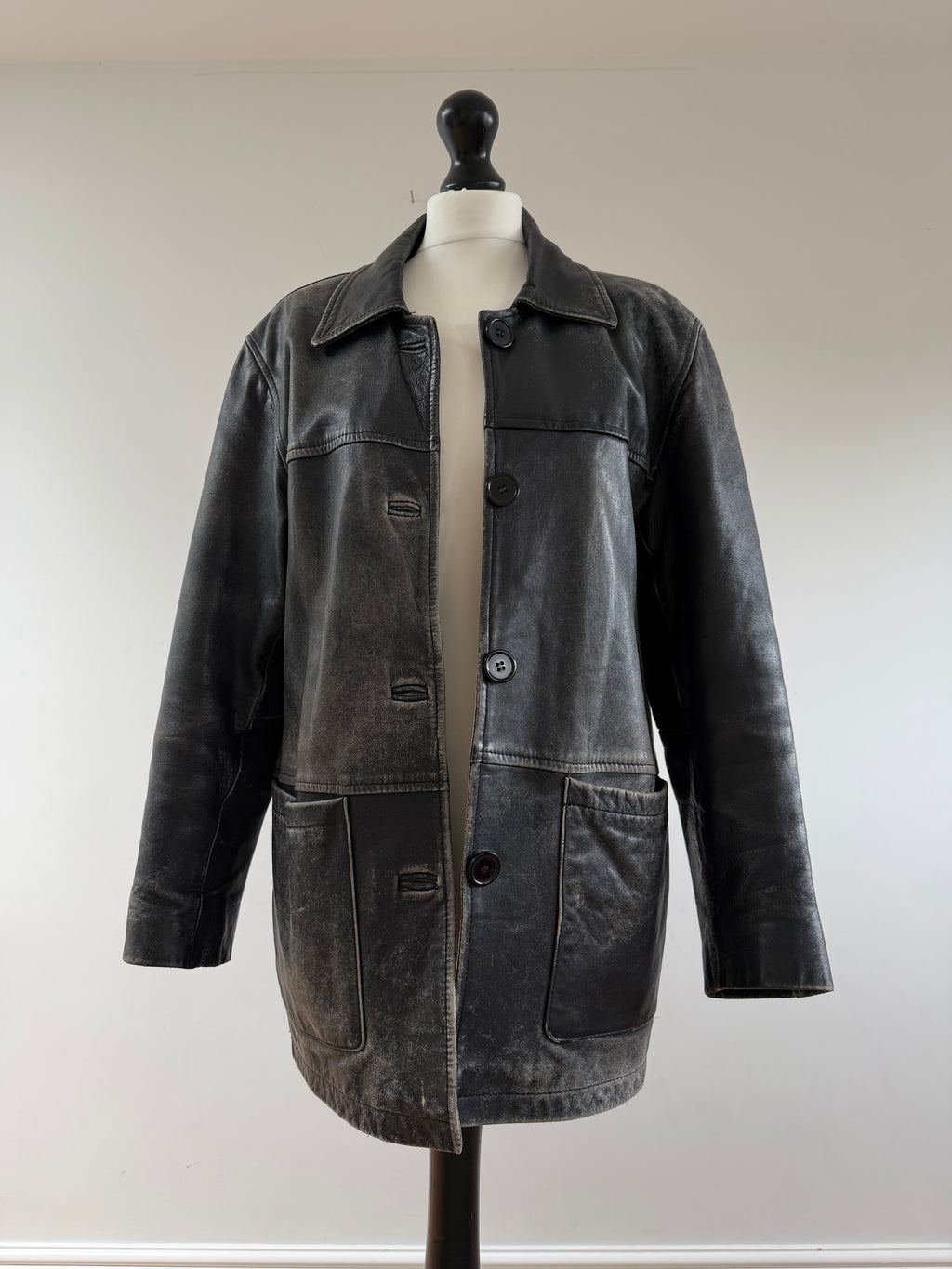 Distressed Leather Jacket Black