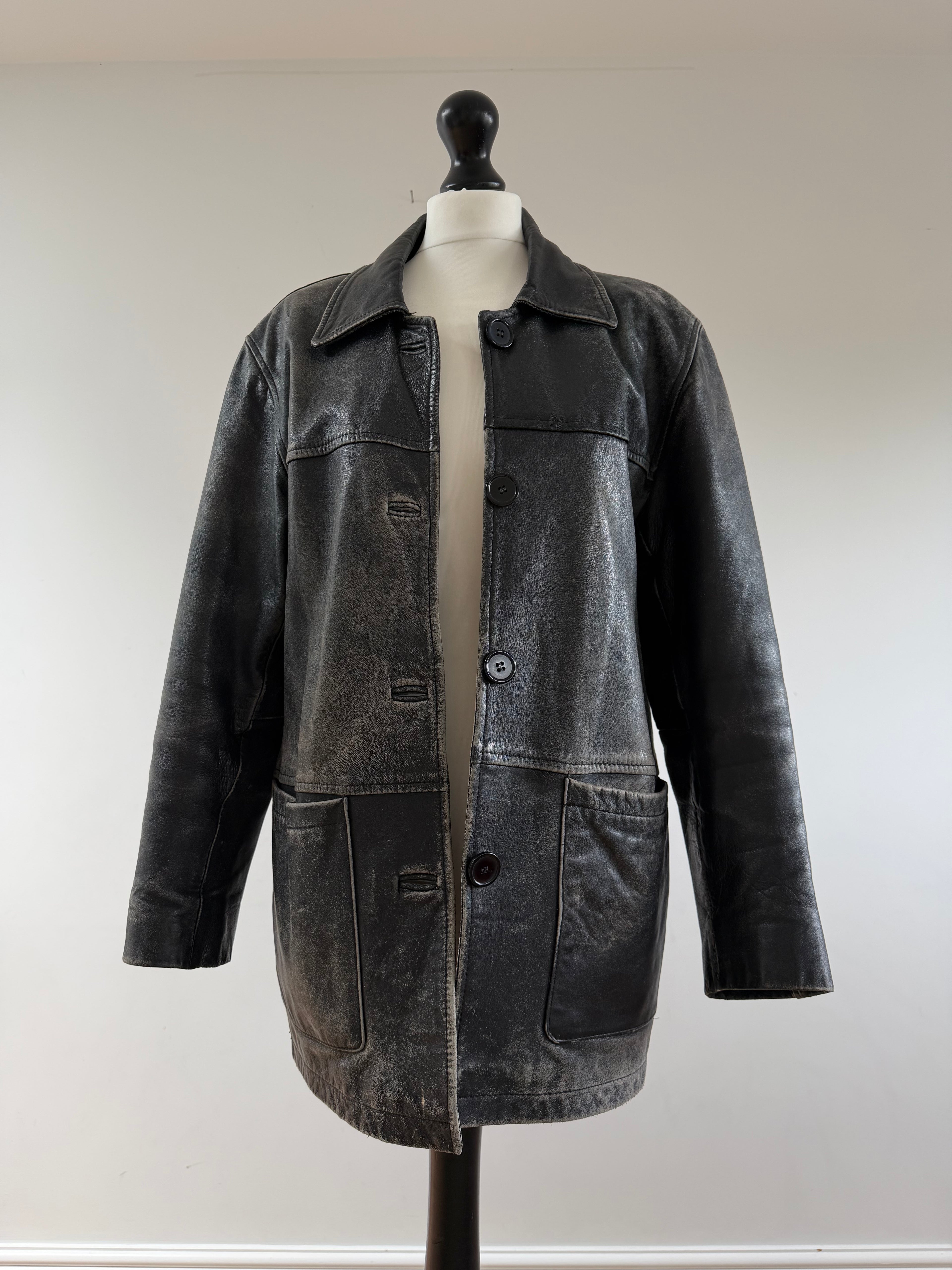 Distressed Leather Jacket Black