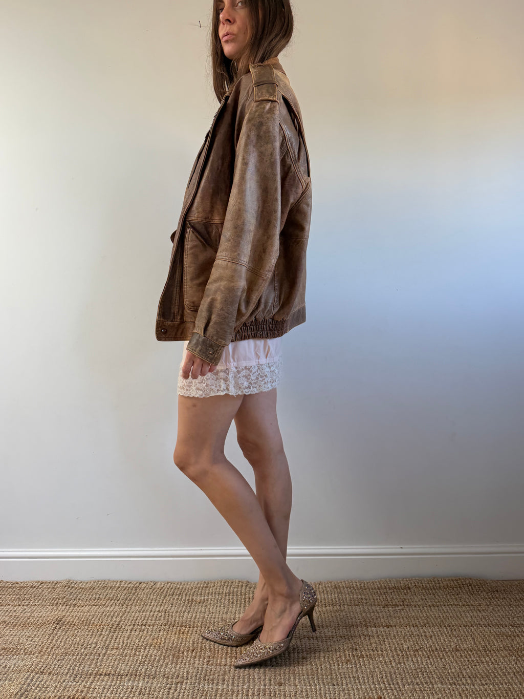 Vintage Brown Leather Bomber