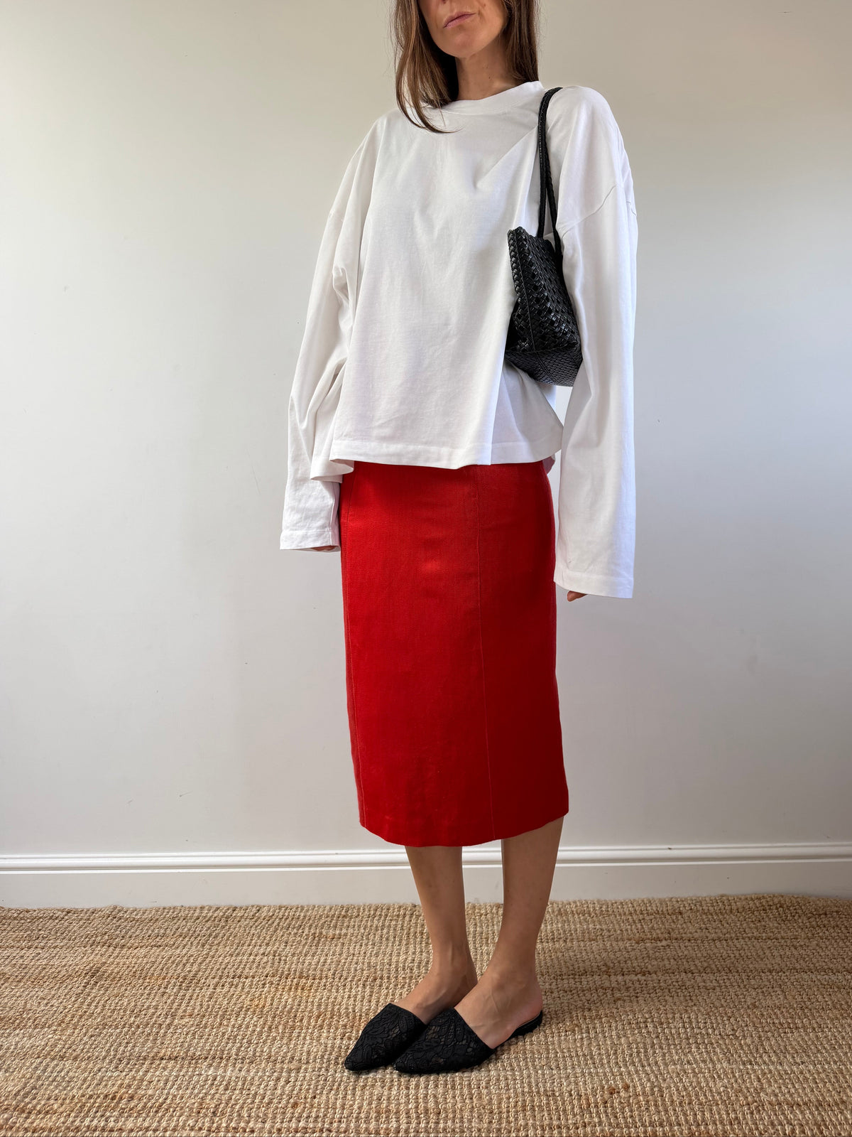 Red Linen Pencil Skirt
