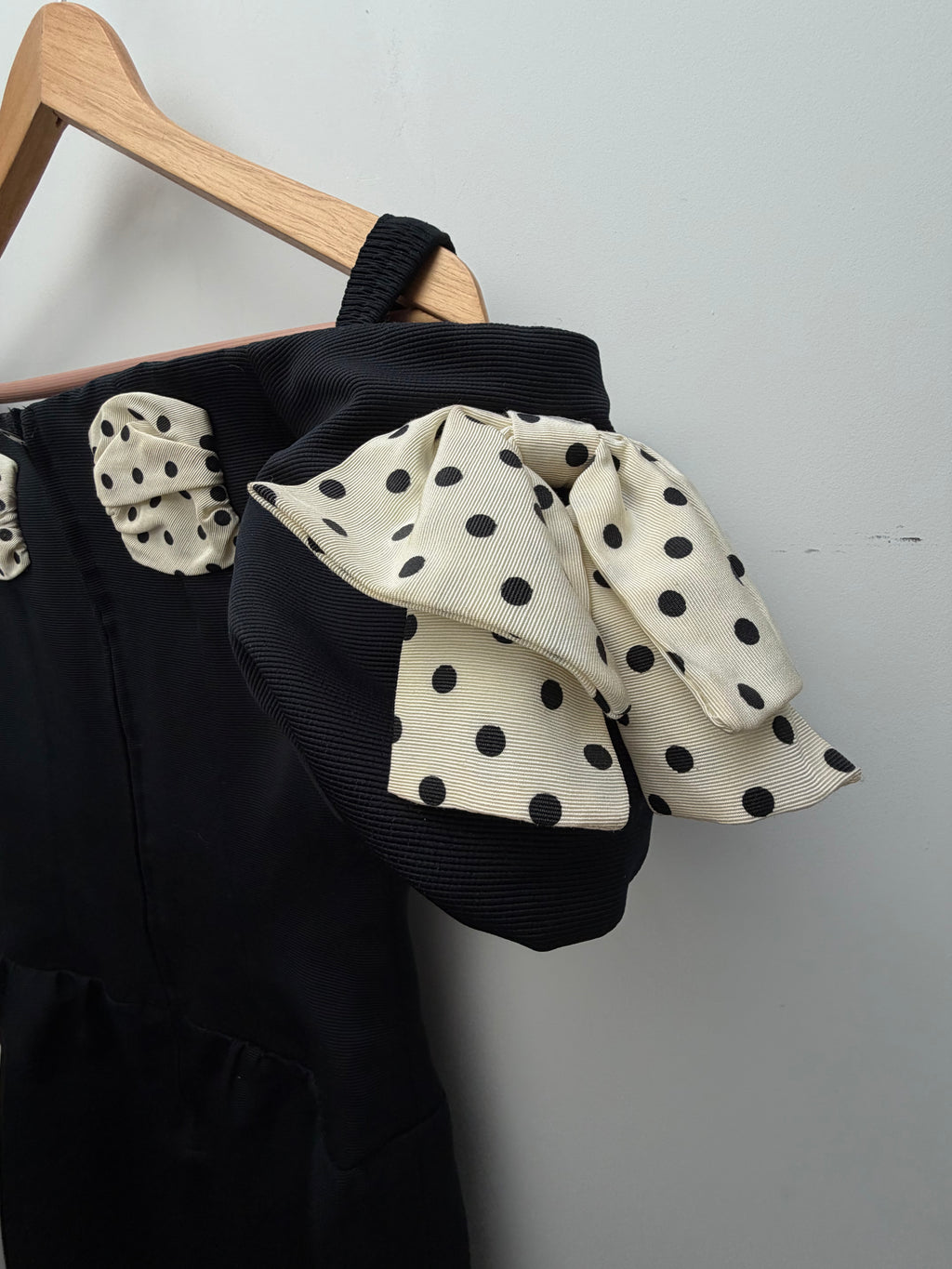 1980s Polka Bow Mini Dress Black