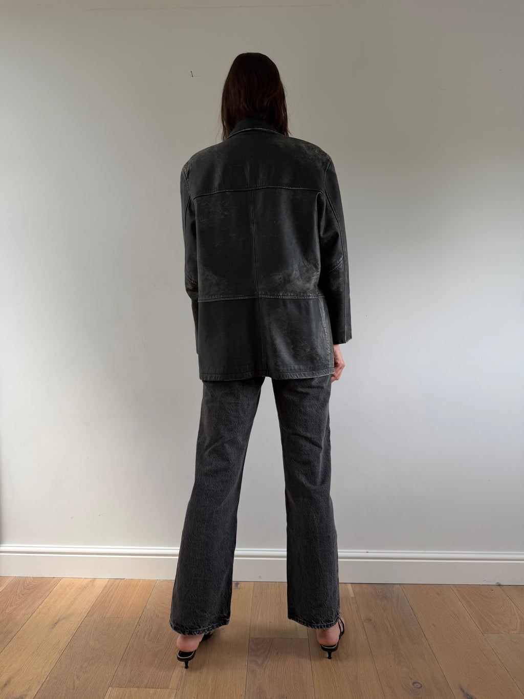 Distressed Leather Jacket Black