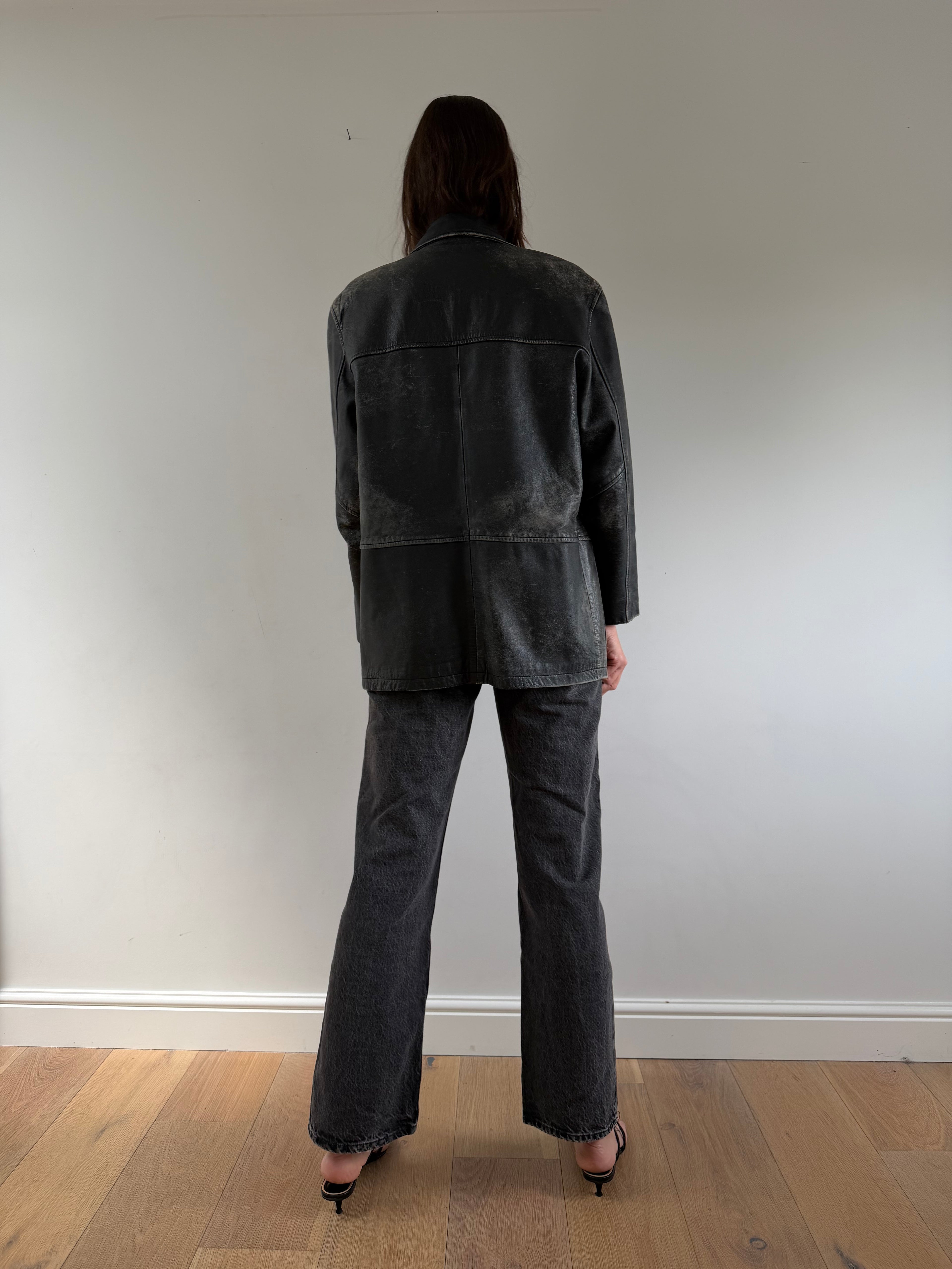 Distressed Leather Jacket Black