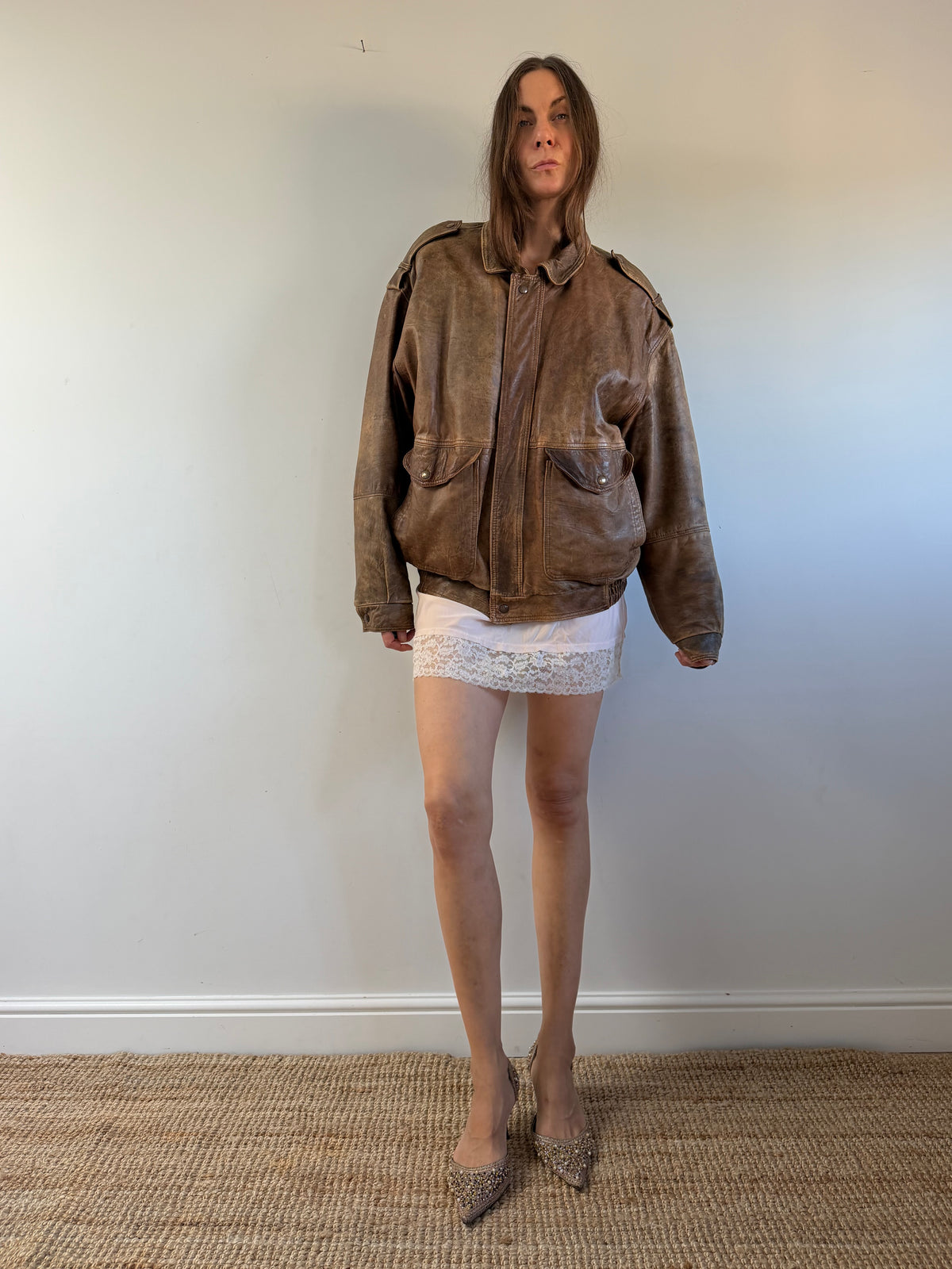 Vintage Brown Leather Bomber