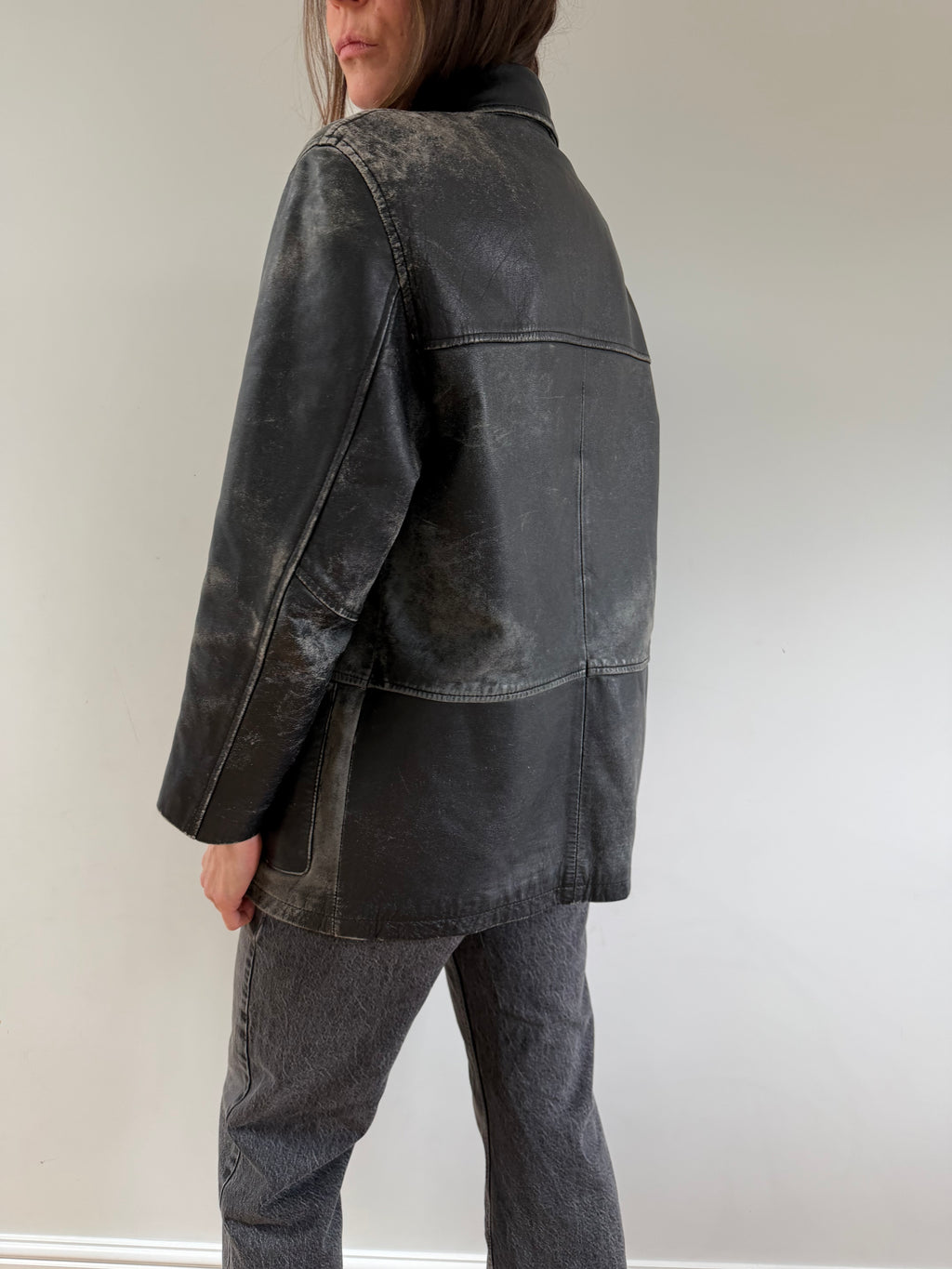 Distressed Leather Jacket Black