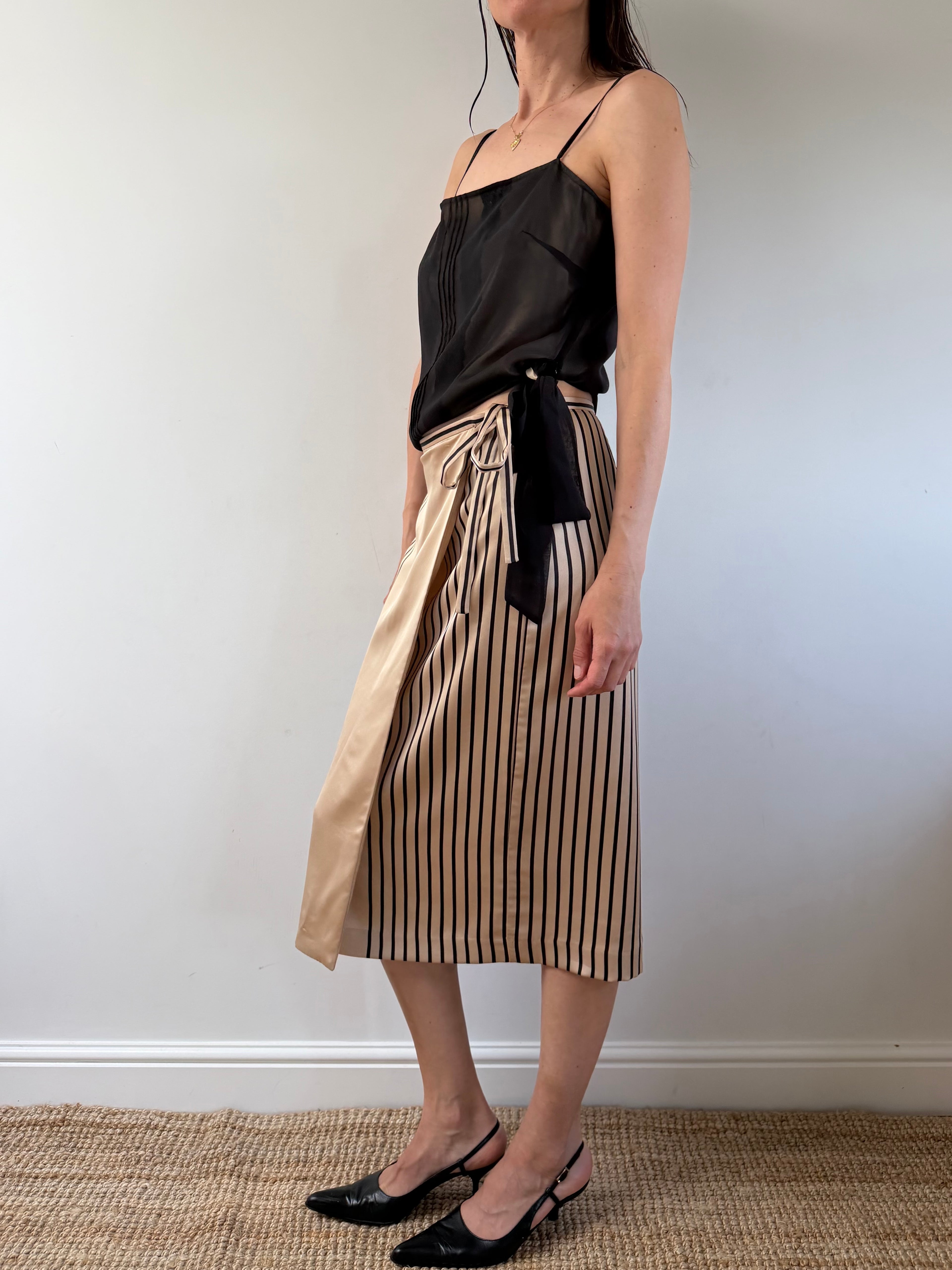 Striped Wrap Midi Skirt