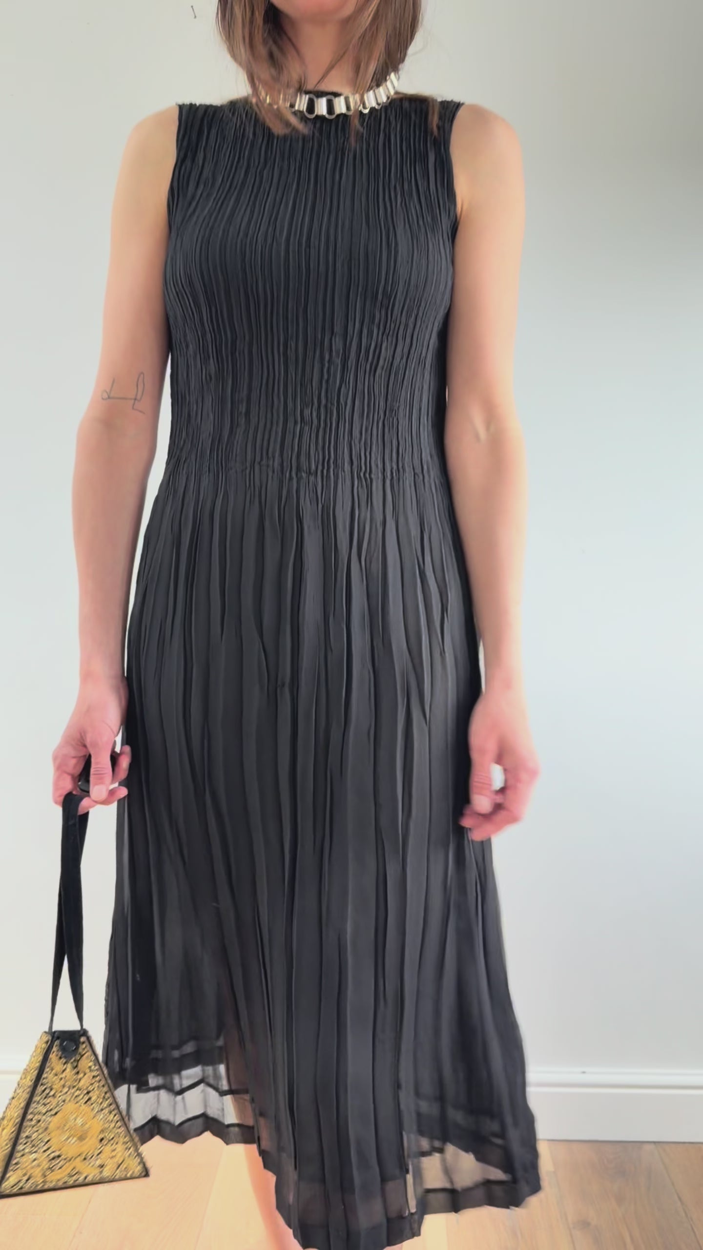 Pleated Maxi Dress Black