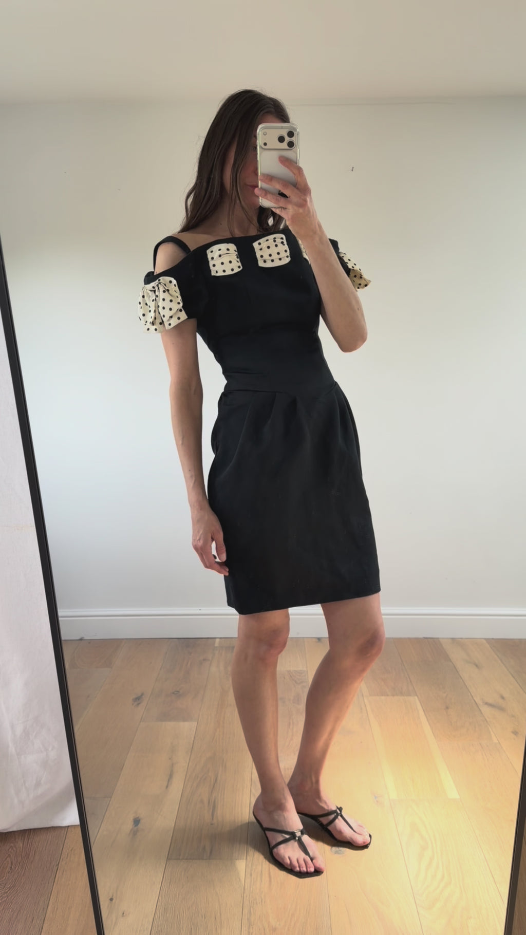 1980s Polka Bow Mini Dress Black